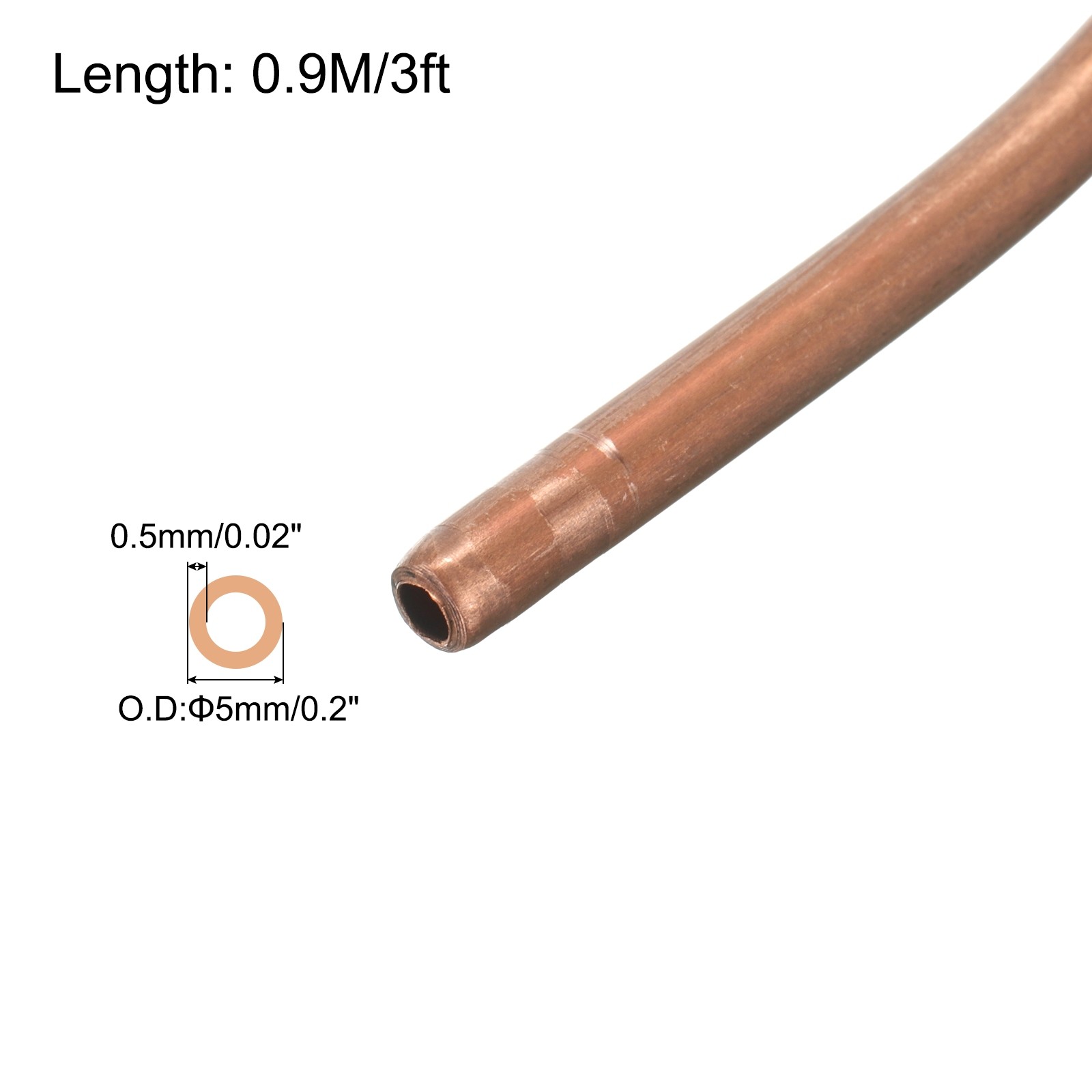 Copper Tube 3/16″ OD x 3Ft 1/64″ T Refrigeration Pipe Seamless Hollow Metal Soft