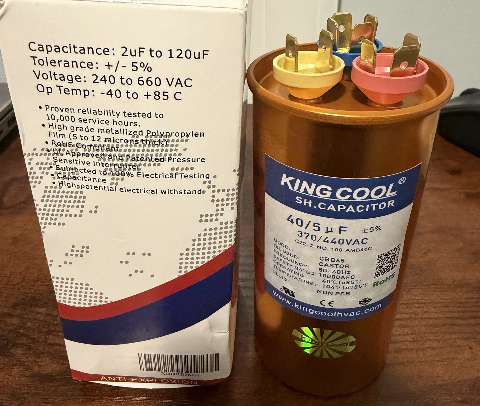 2 Pack King Cool Dual Run HVAC Capacitor 40+5uF/370-440V – 40/5 MFD uF +-5% New