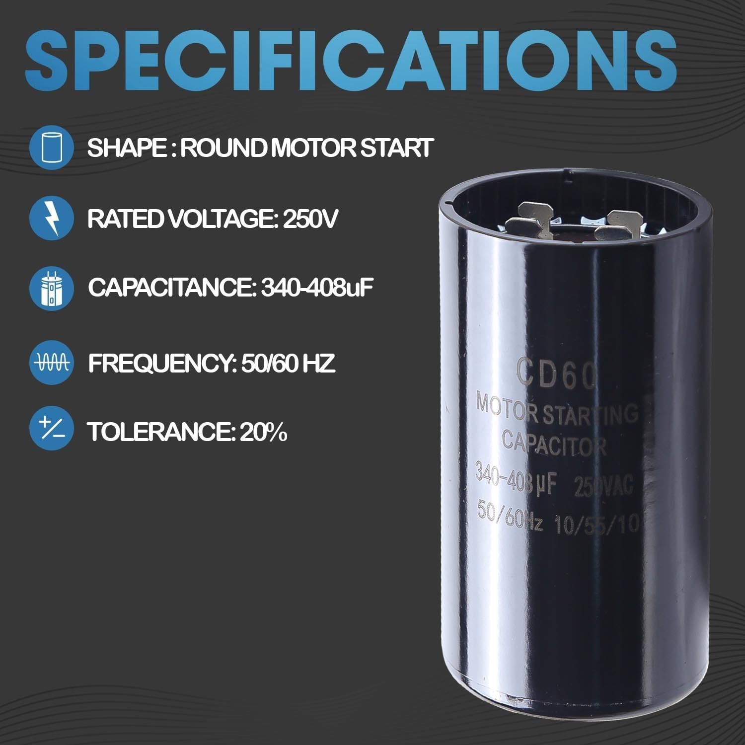 Reliable 340-408 uf Motor Start Capacitor 220-250V with Enhanced Safety Features
