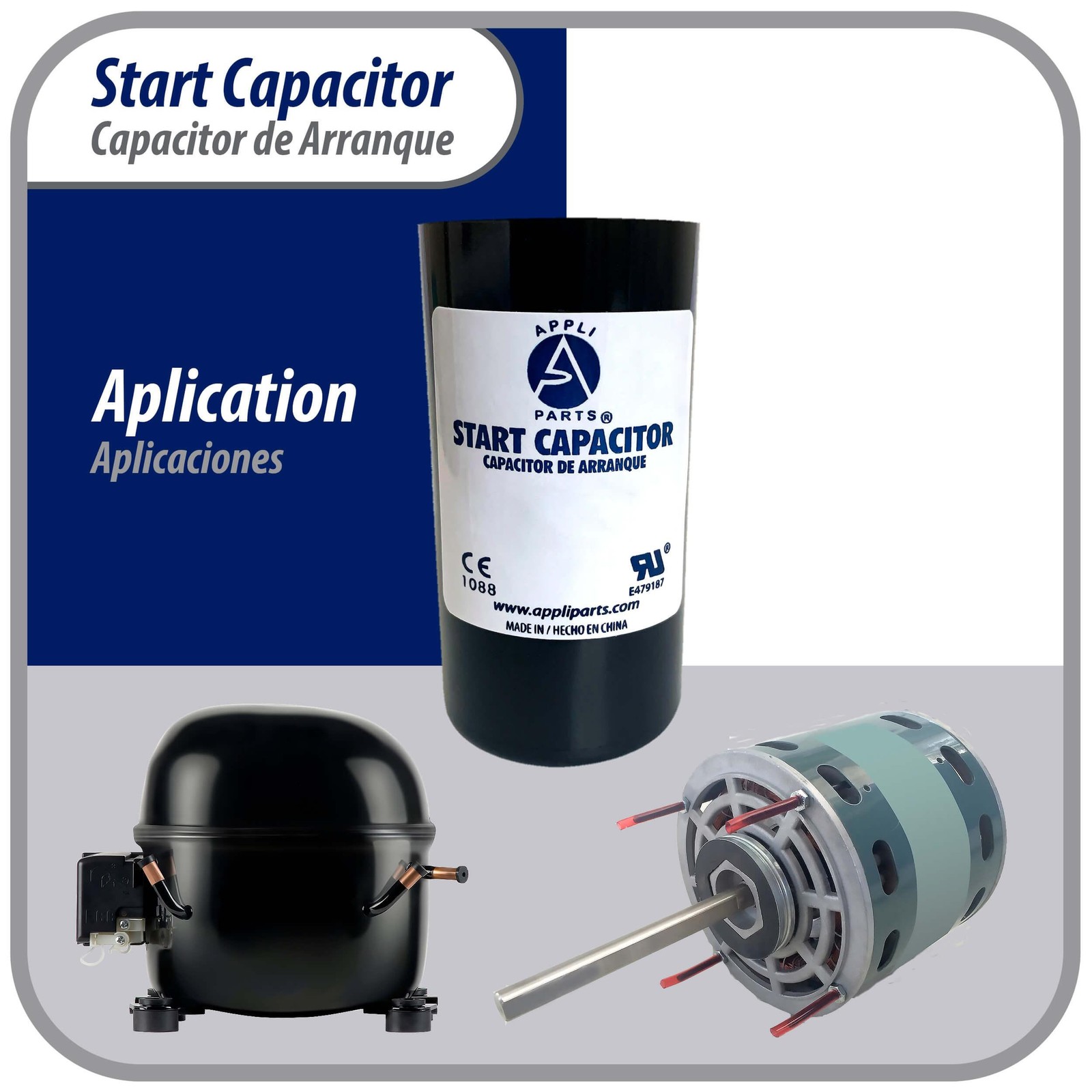 Appli Parts motor start capacitor 270-324 Mfd (microfarads) uF 330 VAC universal