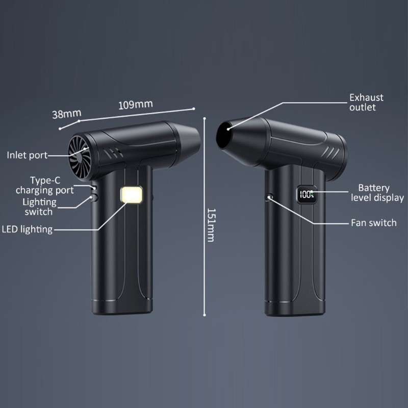 5000mAh Rechargeable Battery Handheld Fan High Speed 100000 RPM LED Included