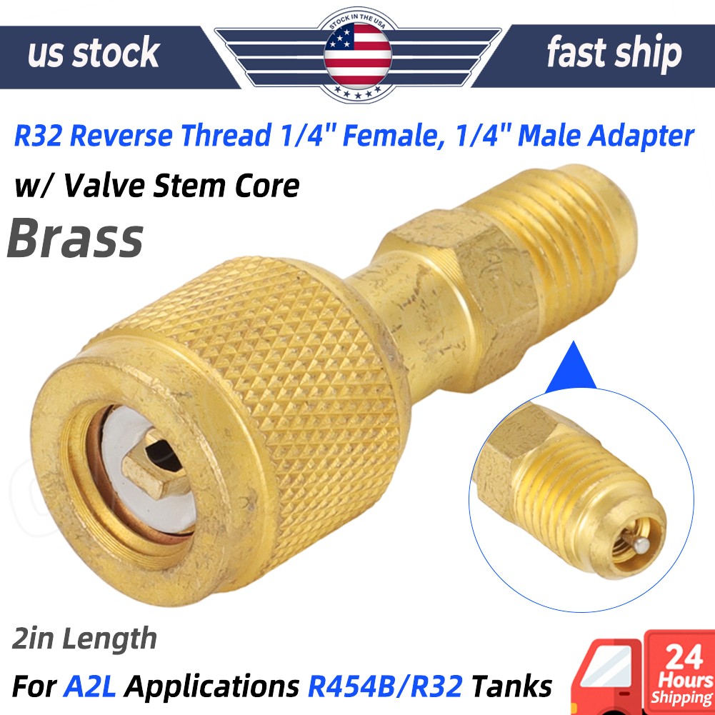 HVAC R32 Reverse Thread Adapter For A2L R454B/R32 Tanks 1/4” Female, 1/4” Male