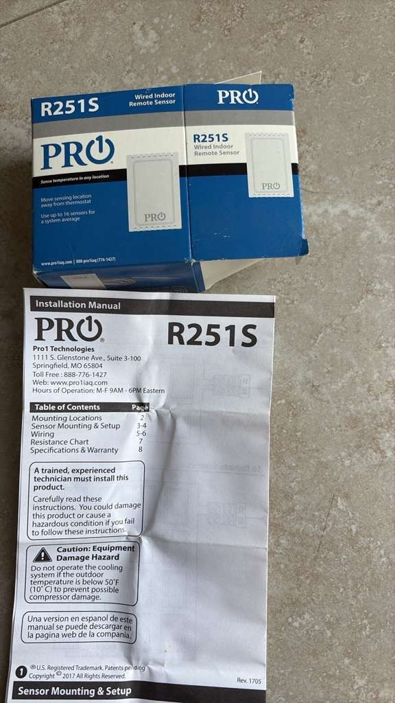PRO1 R251S Wired Accessory: Indoor Remote Sensor for T755S, T855S and T955S