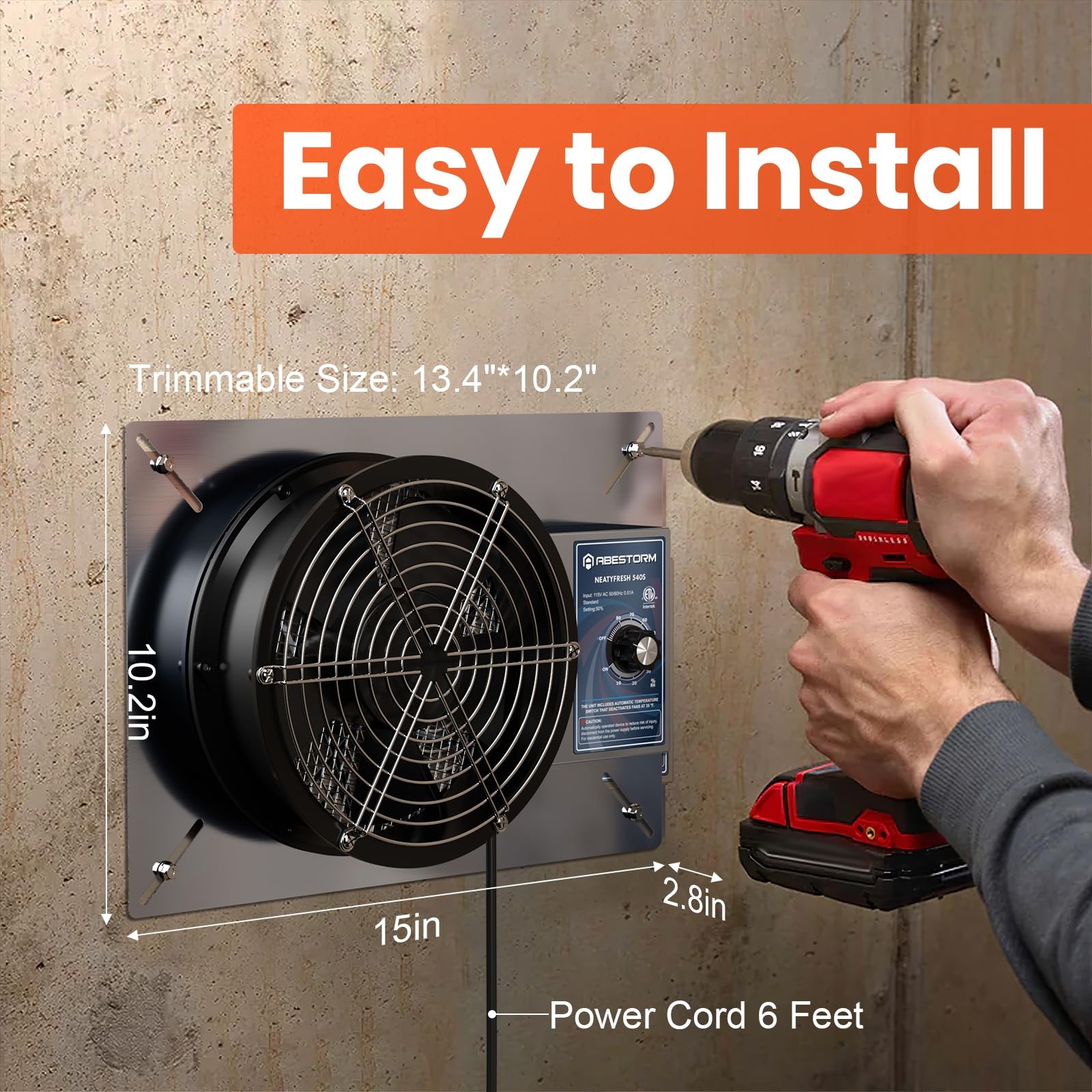 Abestorm 540Cfm Ventilation Fans Ip-55 Grade Basements Vent Fan 8.7 Inches