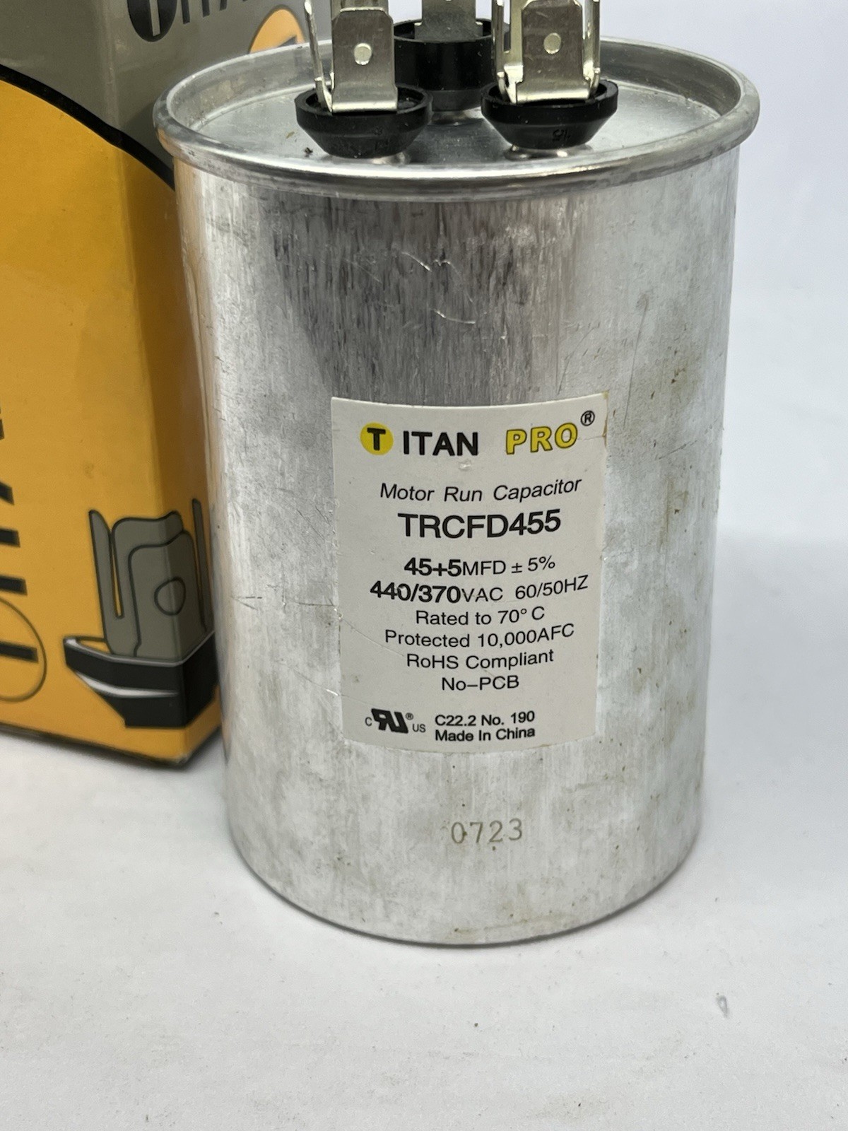 Titan Pro TRCFD455 Round Dual Run Capacitor 45+5 MFD 440V 370V HVAC Motor