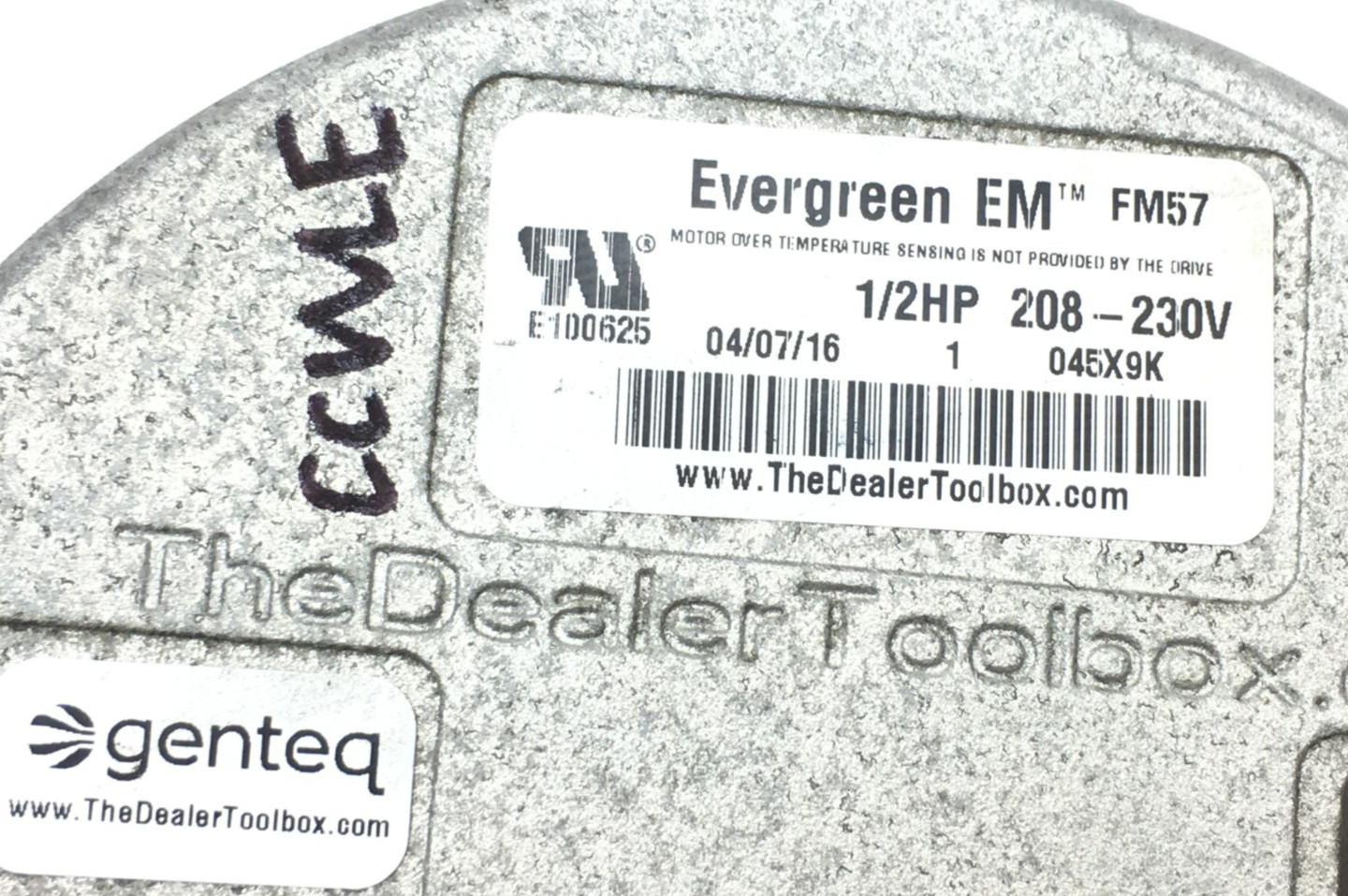 Genteq Evergreen EM FM57 Module Only 1/2HP 208/230V CCW Lead End used #J281