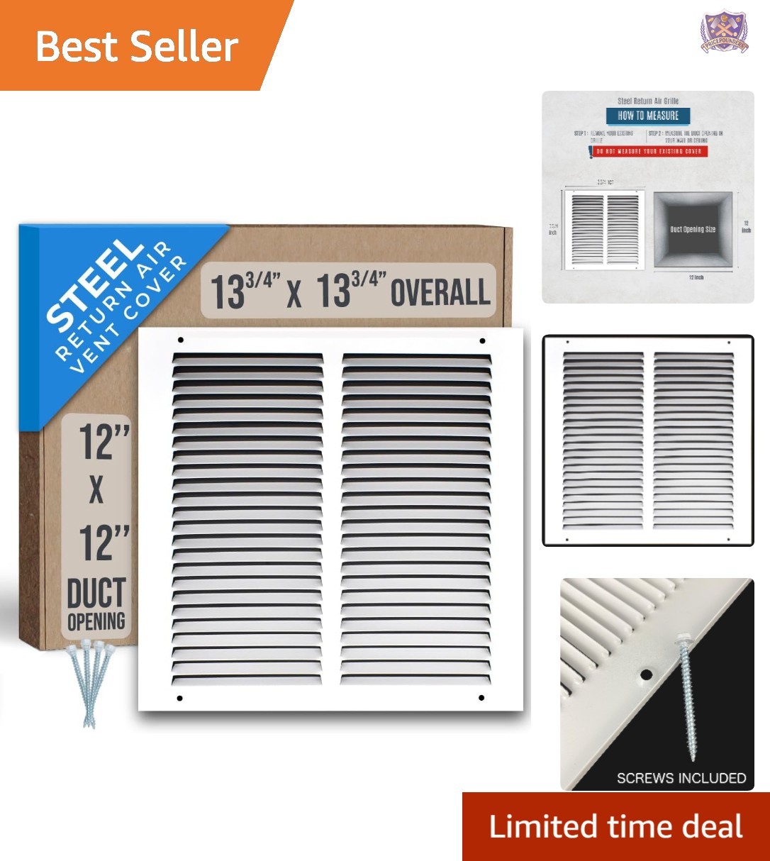12×12 Steel HVAC Return Air Grille White Ceiling Wall Vent Cover