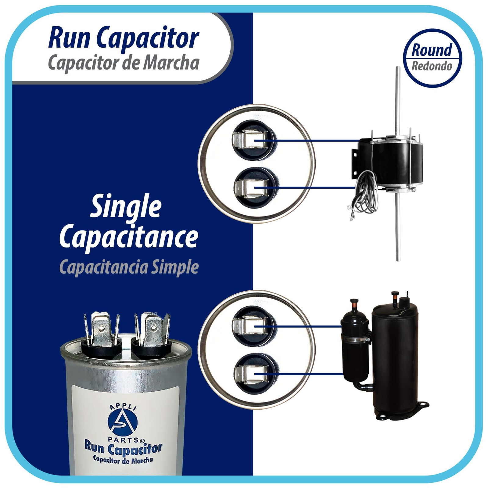 Appli Parts Run Capacitor for ac 20 Mfd uF (microfarads) 370 VAC or 450 VAC CBB6