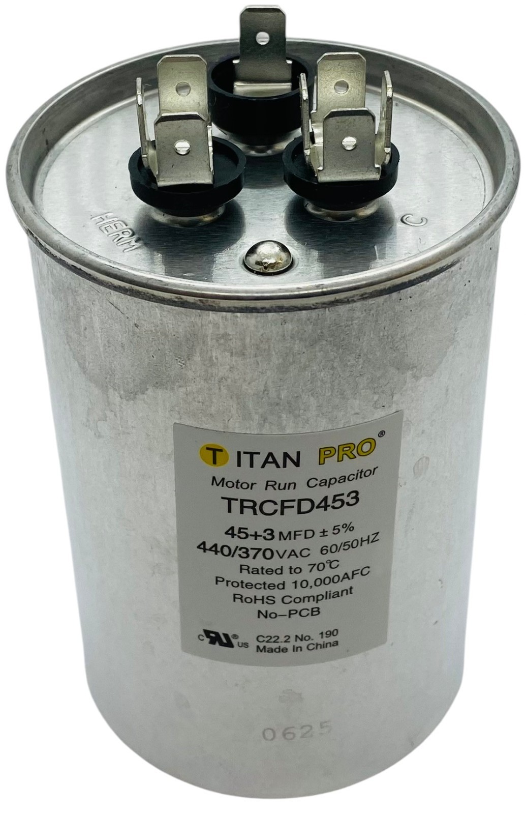 Titan Pro® Motor Run Capacitor | Round | 45 + 3 MFD | 370/440 Volt | TRCFD453