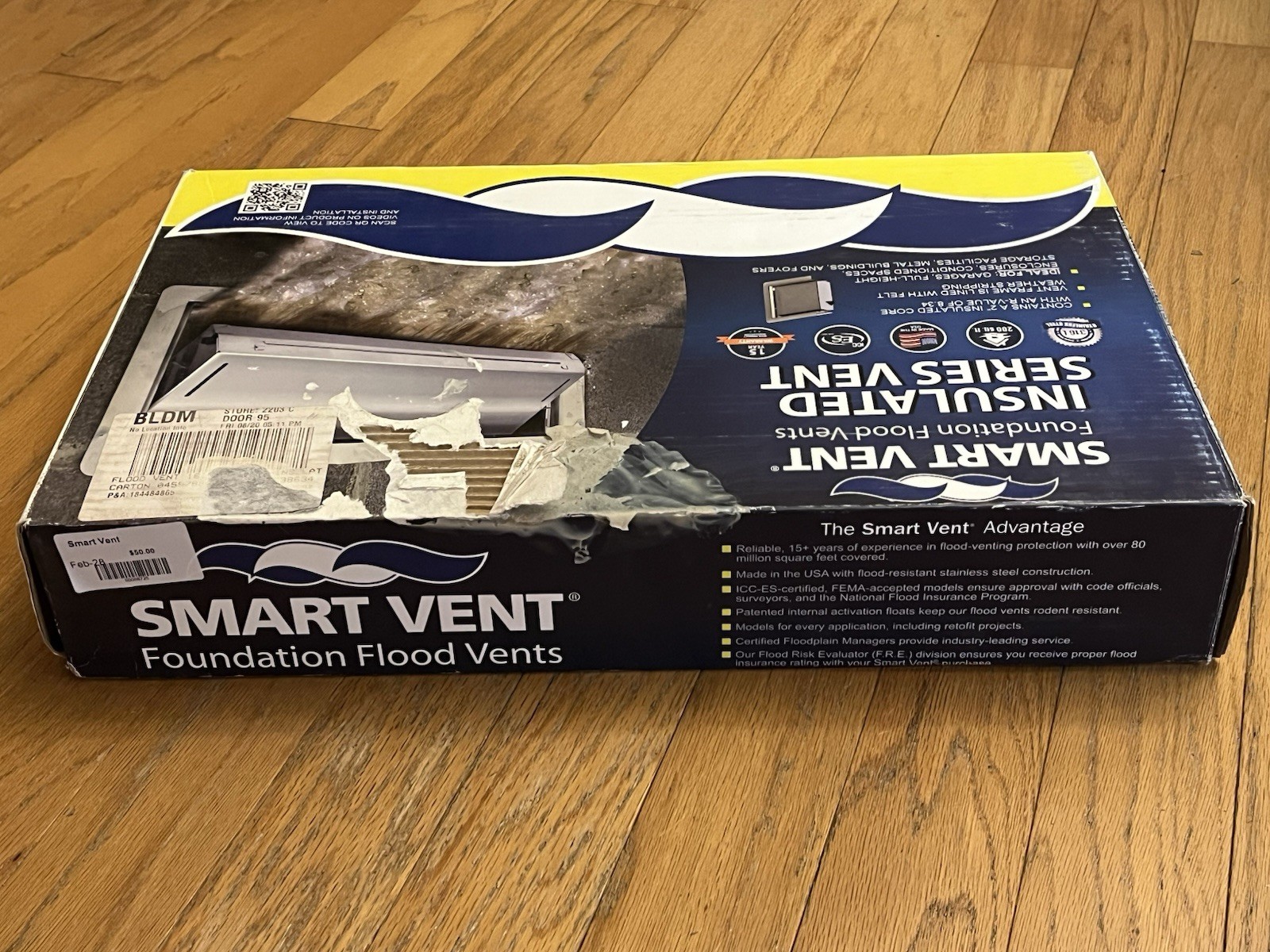Smart Vent Insulated Foundation Flood Vent FEMA Compliant 1540-520 16″x8″ Gray