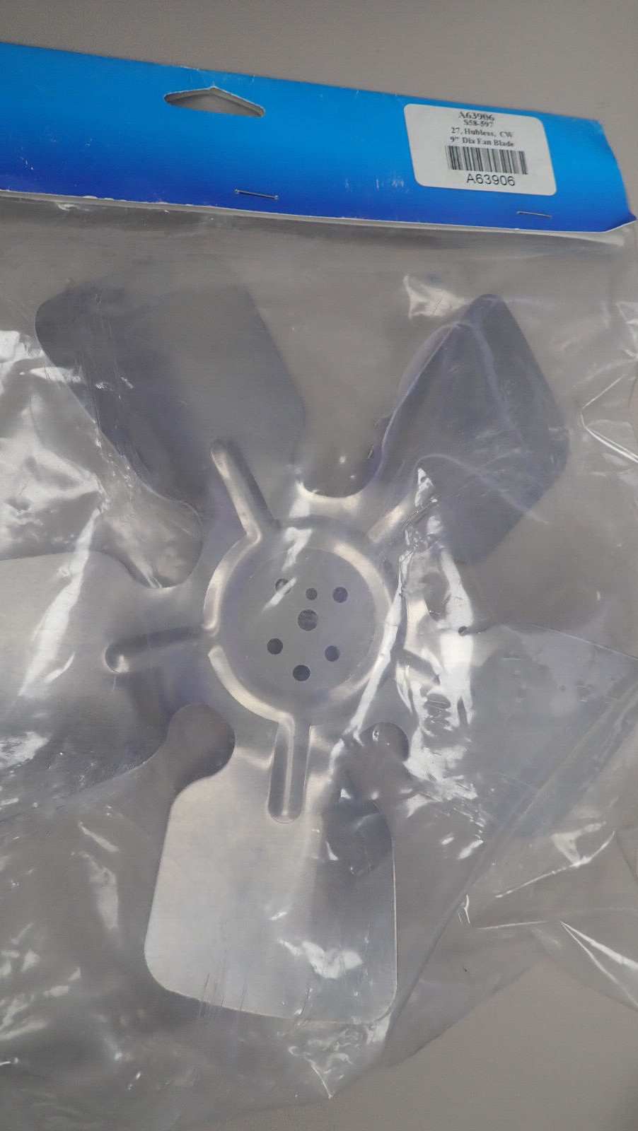 Packard A63916 9” Aluminum 5 Blade CCW 25 Pitch Hubless Fan Blade