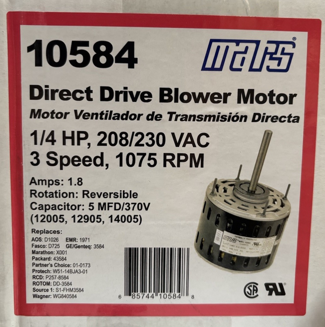 Mars 10584 1/4HP 3-Speed Direct Drive Blower Motor
