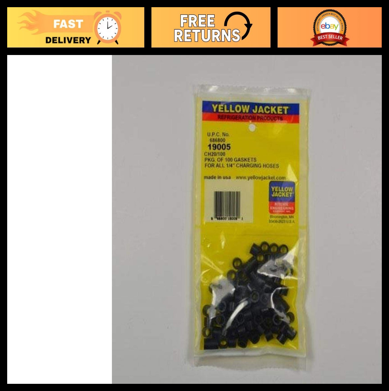 1/4″ Hose Yellow Jacket CH20 Fittings – Pack of 100, Durable & Reliable Connecto