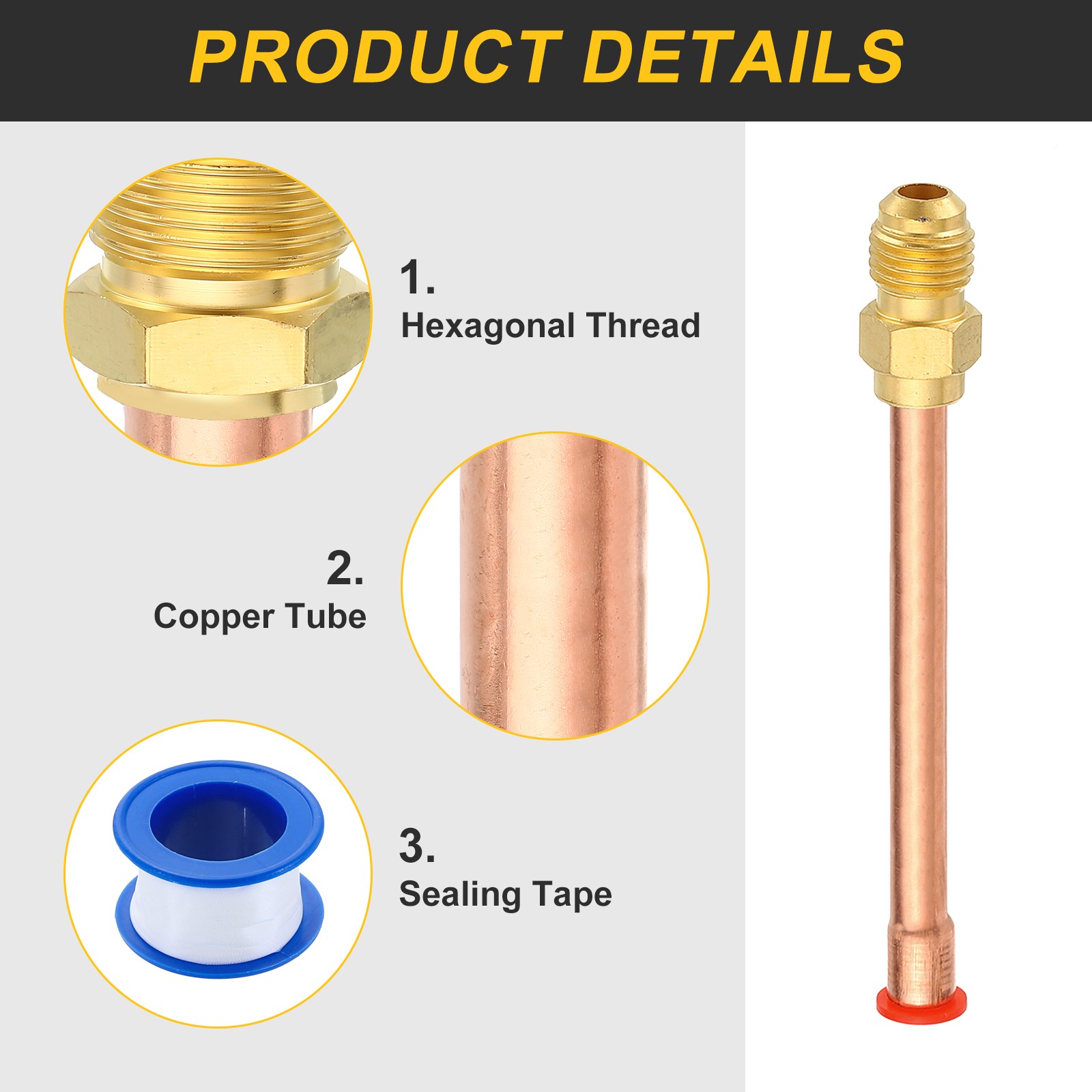 2Pcs 1/4 SAE Male Thread x 1/4″ OD Flare Connector with Copper Tube