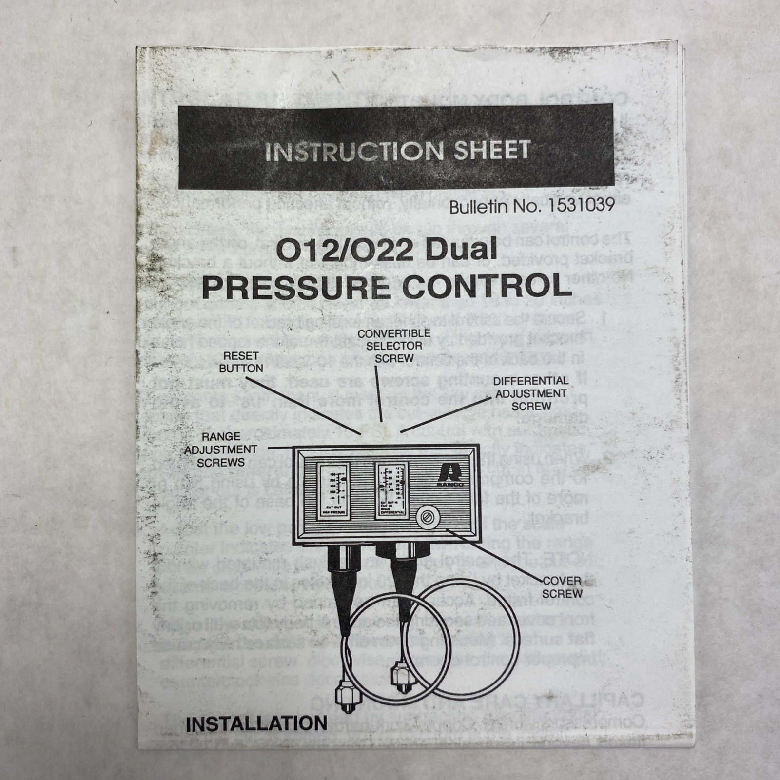Ranco 012-1549 Dual Pressue Control With Flare Nut Connectors
