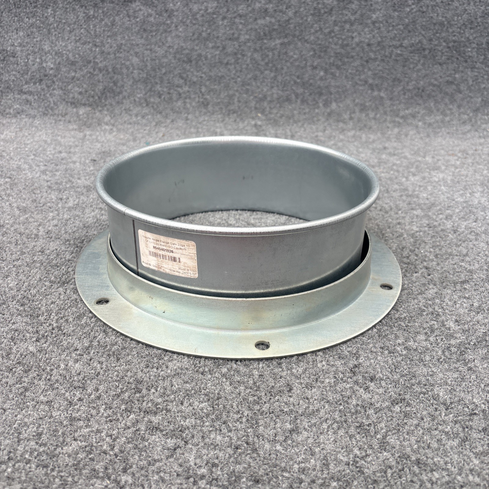 Nordfab 8040401826 Round Angle Flange Adapter 10″ Duct Dia, Galvanized New Other