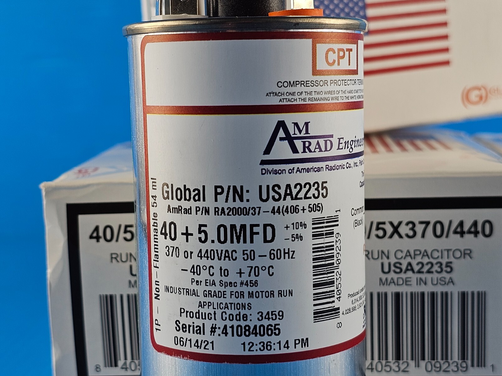 NEW AmRad USA2235 Run Capacitor, 40+5 OFMD x 370/440 VAC, CPT ( Lot of 4 )