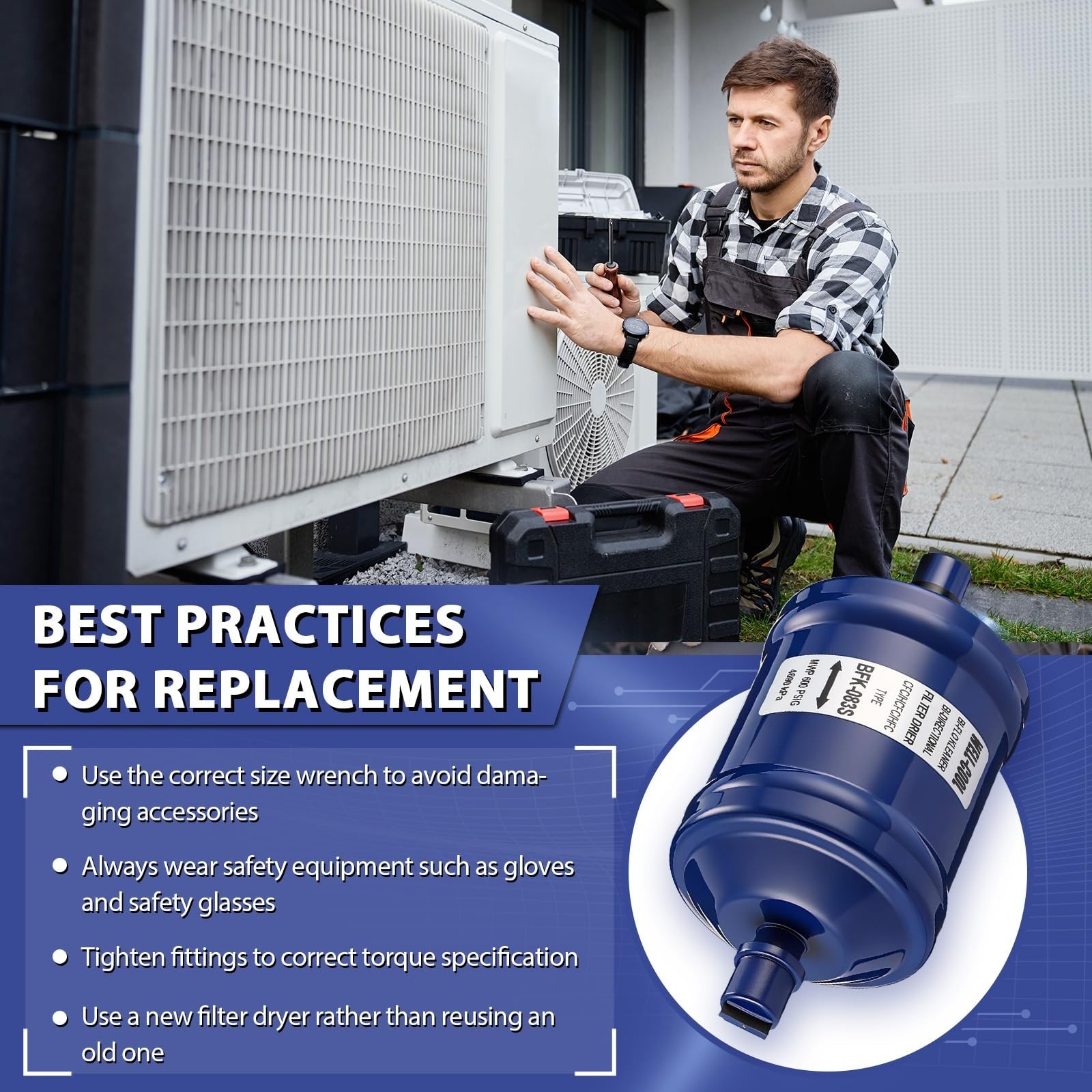 2 Pcs Bi-Flow Filter Drier for Heat Pump Refrigerants R410A R22 R134A AC Systems