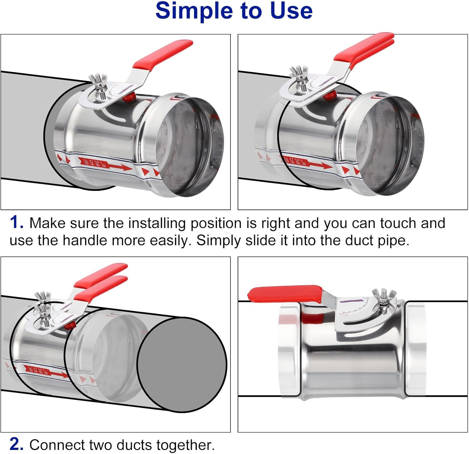 HVAC Duct Damper 8 Inch Manual Volume Backdraft Airflow Control Stainless Steel