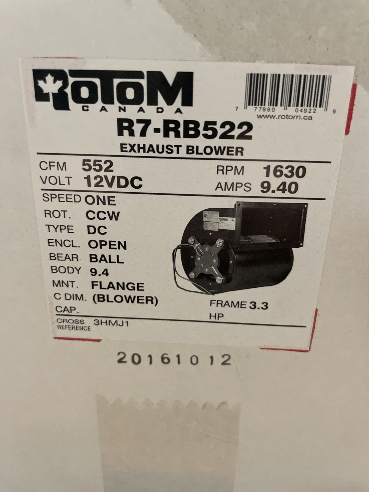 Rotom Canada R7-RB522 Exhaust Blower