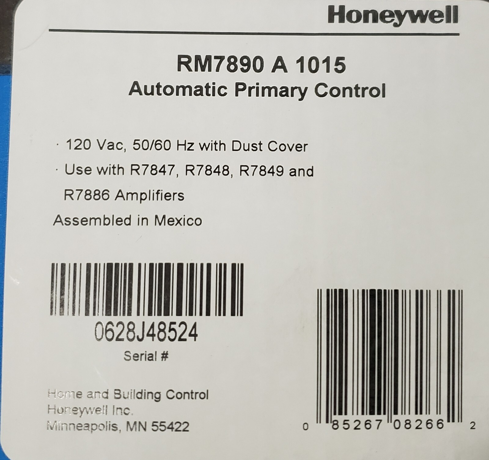 HONEYWELL 7800 SERIES BURNER CONTROL RM7890 A1015 NEW IN BOX