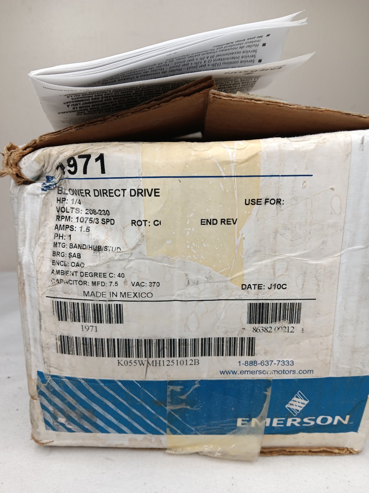 US Motors 1971 Direct Drive Fan & Blower 1/4 HP 1-Phase 1075 RPM Motor