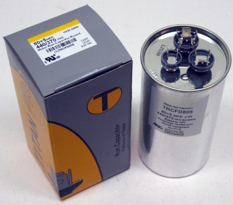 TRCFD805 HVAC Round Motor Run Dual Capacitor 80+5 MFD, 440/370 Volts