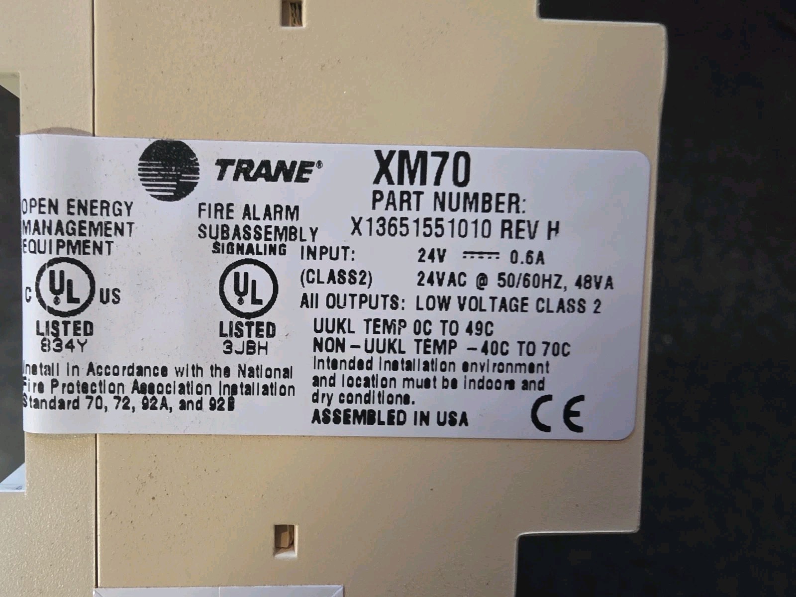 Trane XM70 Expansion Module X13651551010 Rev H HVAC Controller