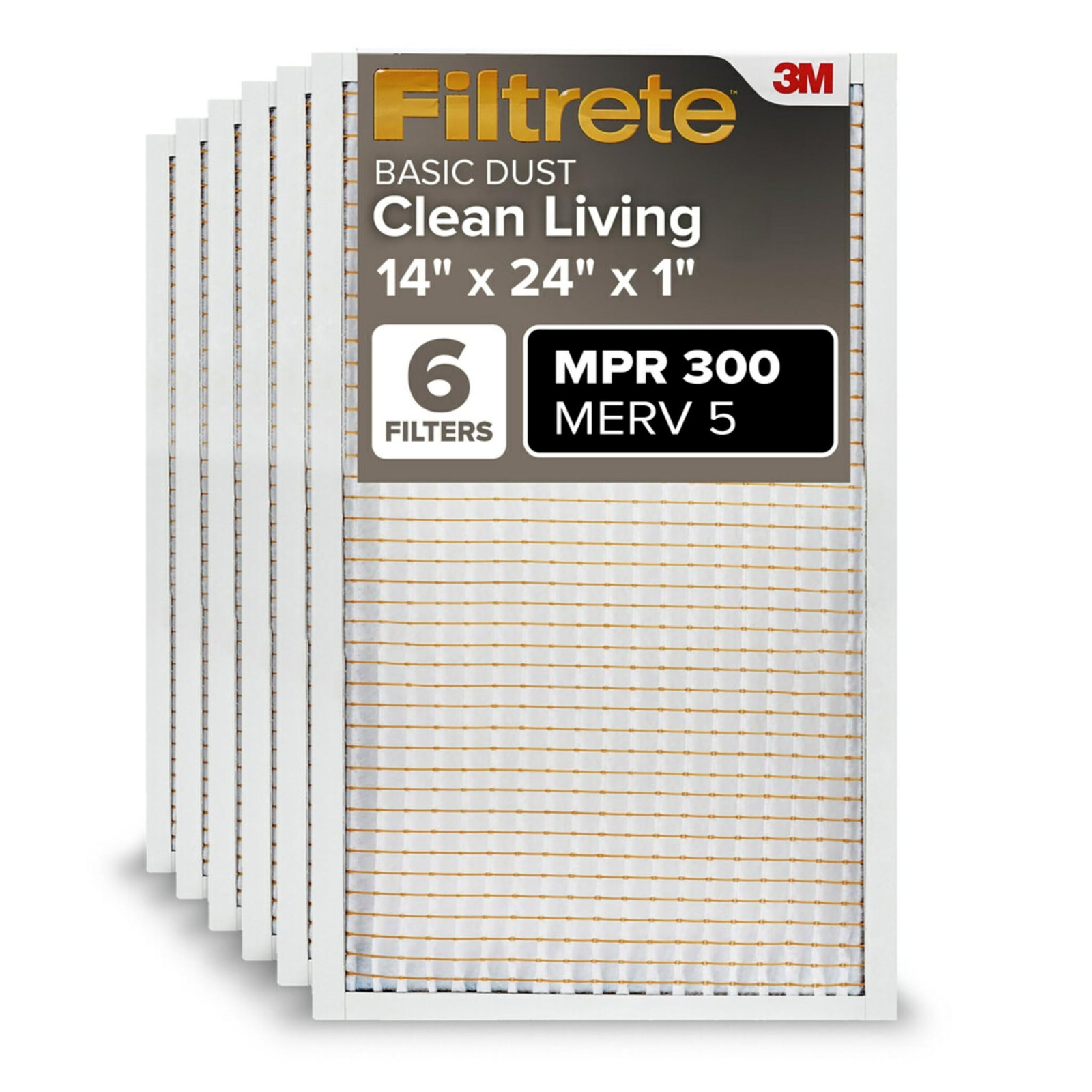 Filtrete 14x24x1 Air Filter MERV 5, 6-Pack AC Furnace Filters 14x24x1, White