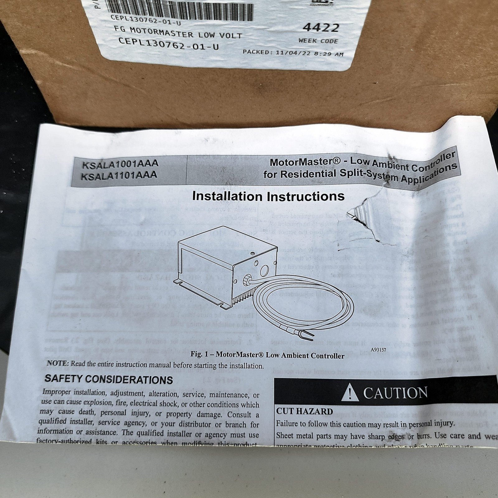 Carrier MotorMaster Low Ambient Controller Kit KSALA1001AAA Low Volt NEW