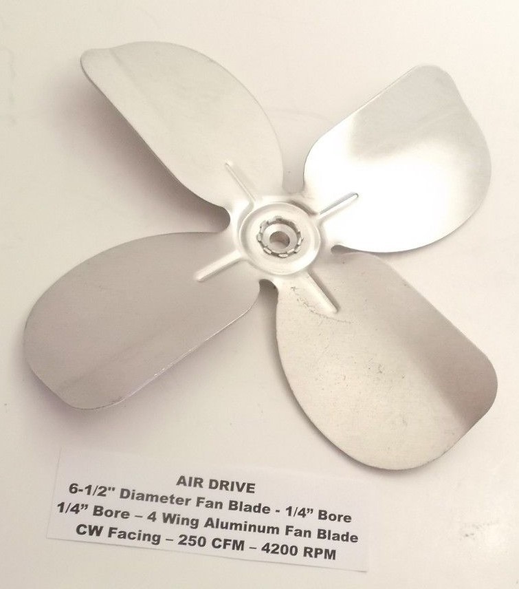 AIR DRIVE 6-1/2″ Diameter x 1/4″ Bore Fan Blade – 4 Wing Aluminum Fan Blade – CW
