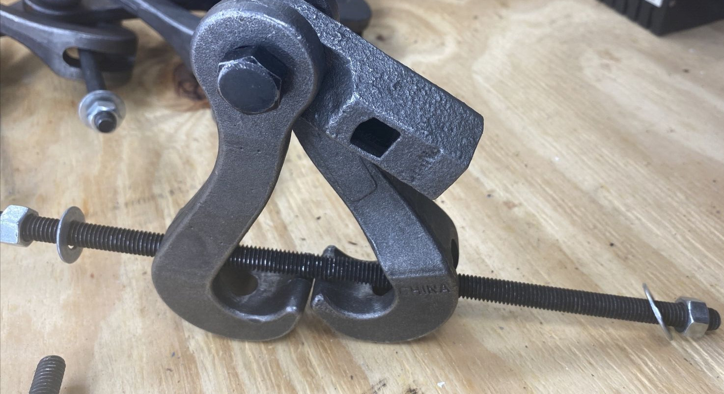 Lot of 2) Tong Style Beam Clamp – for 5/8″ Rod, Suspension Hook, Forged Iron