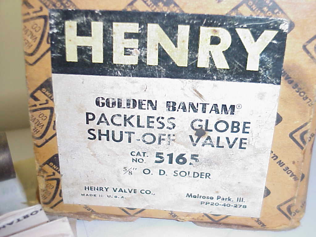 HENRY 5165 PACKLESS 5/8″ O.D. GOLDEN BANTAM GLOBE VALVE 500 PSI NOS- *FREE SHIP*