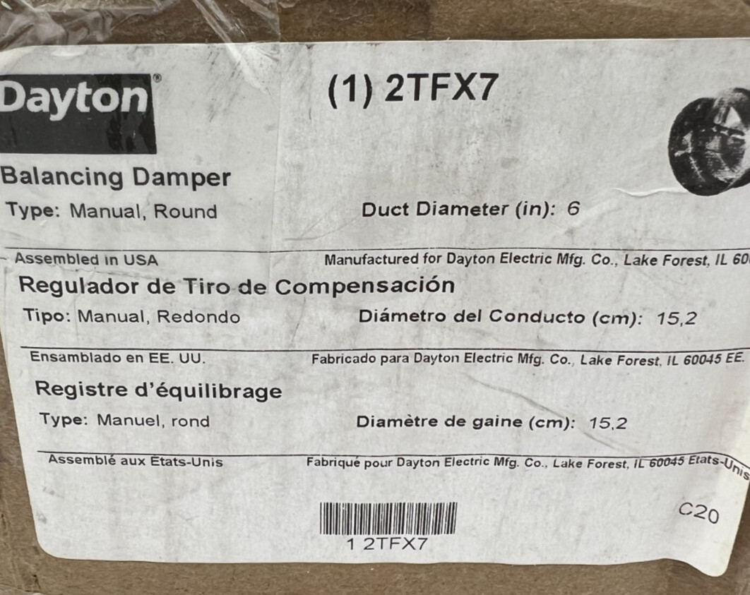 Dayton 2TFX7 Manual Balancing Damper Round 6in Diameter Galvanized Steel