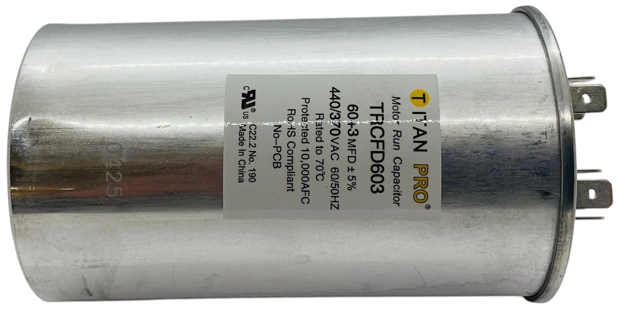 Titan Pro® Motor Run Capacitor | Round | 60 + 3 MFD | 370/440 Volt | TRCFD603