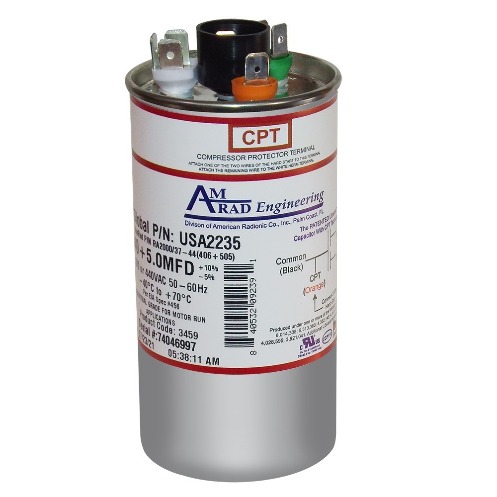 AmRad 40+5 uf/MFD 370-440 VAC volts Round Dual Run Capacitor 50/60 Hz Lot-1