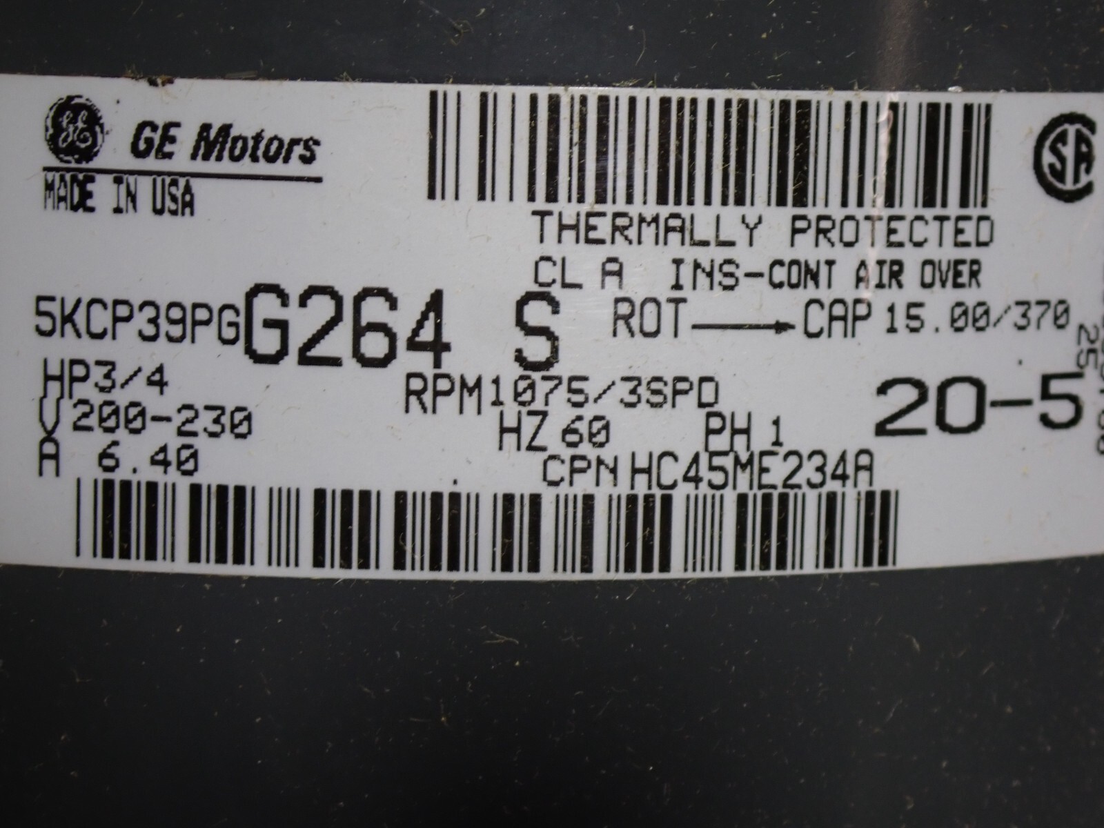 HC45ME234 3/4HP GE 1075 RPM 3 SPEED MOTOR NEW