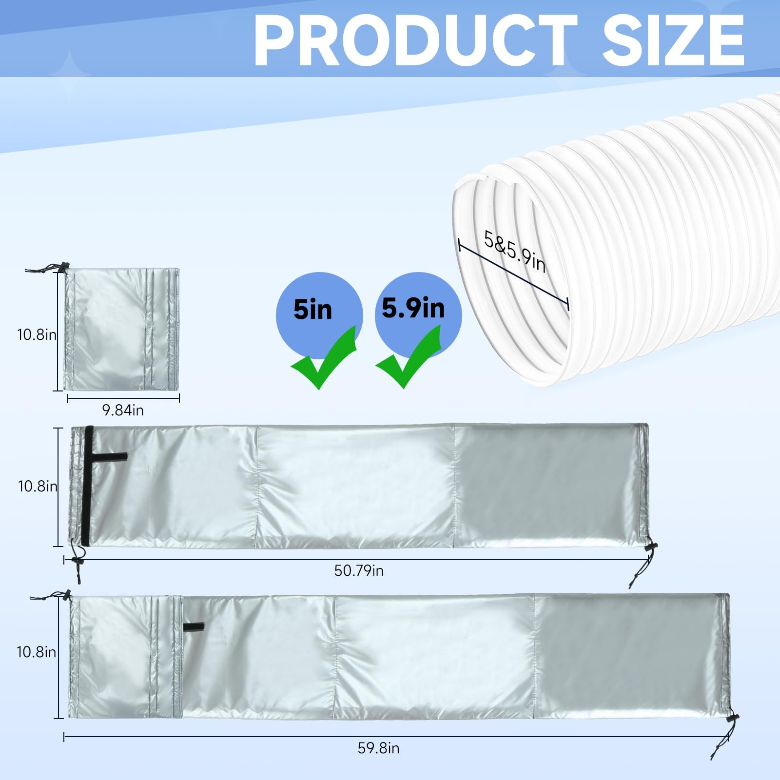 2 Pcs Portable AC Hose Insulation Sleeve, Air Conditioner Light Gray