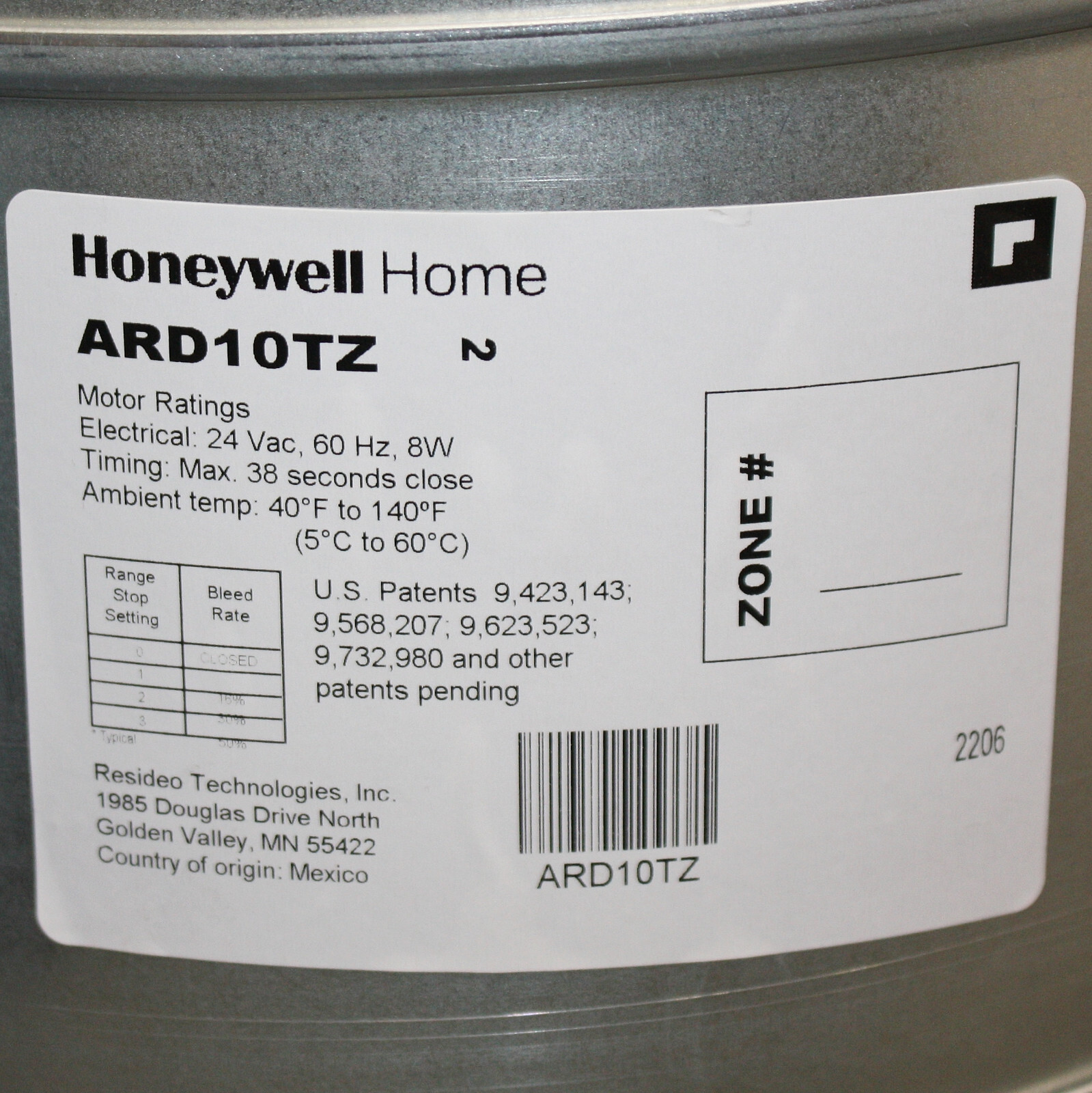 Honeywell Automatic Round Damper ARD10TZ, 10″ Diameter, 24V AC, HVAC Duct Zone