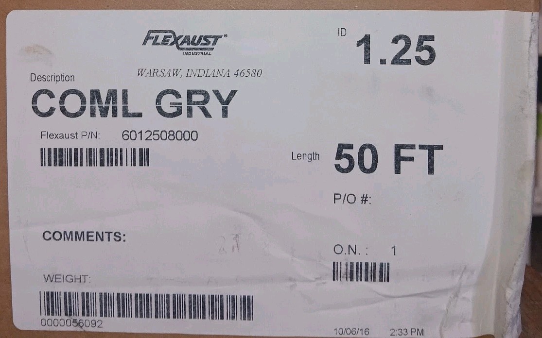 50FT Flexaust 6015008000 Genesis Commercial Hose 1-1/2″ ID Gray