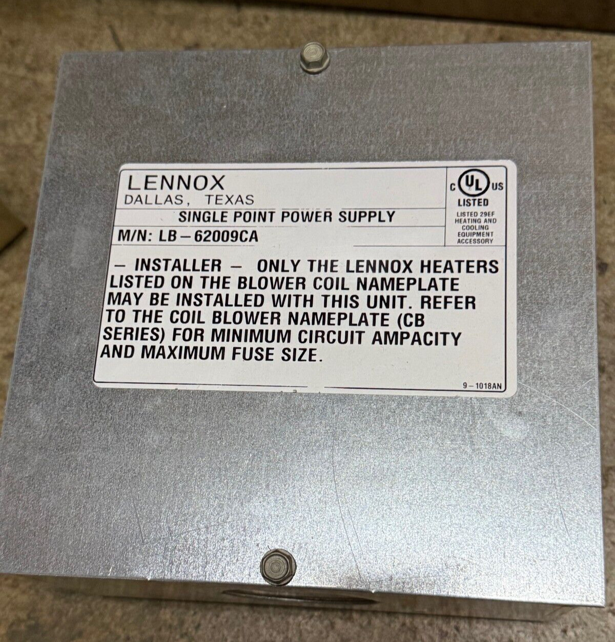 Lennox LB-62009CA Single Point Power Supply Kit 3-Pole 600v 21H39