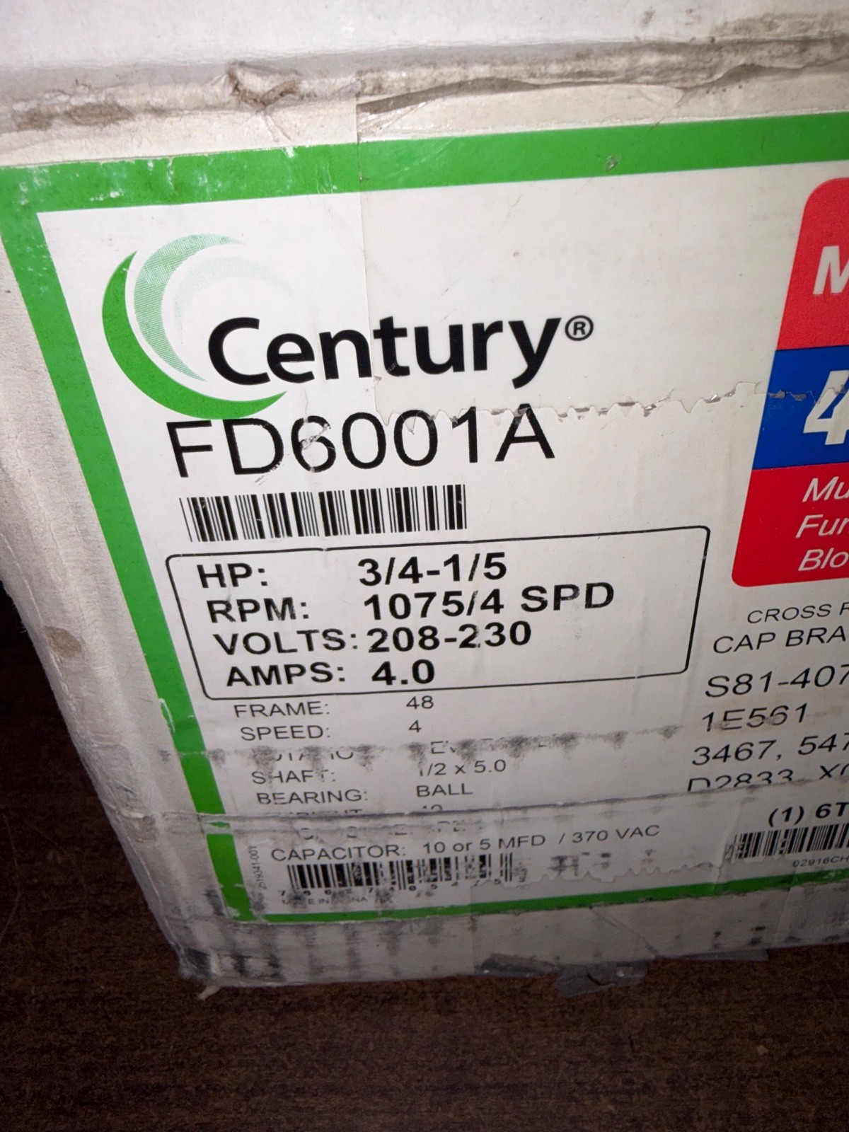 NEW CENTURY FD6001A MULTI HP 40C FURNACE BLOWER MOTOR. S4