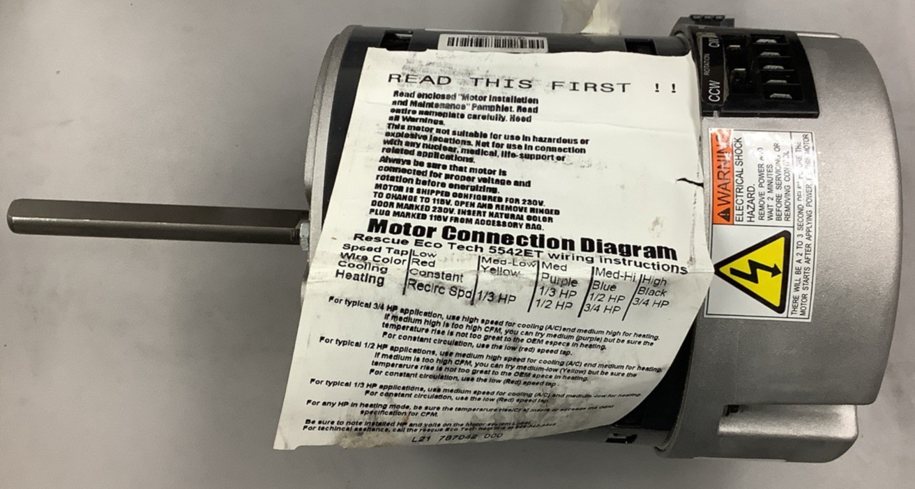 U.S. Motors 5542ET M055PWCWT-0366 Blower Motor 3/4HP 1075RPM (R108)