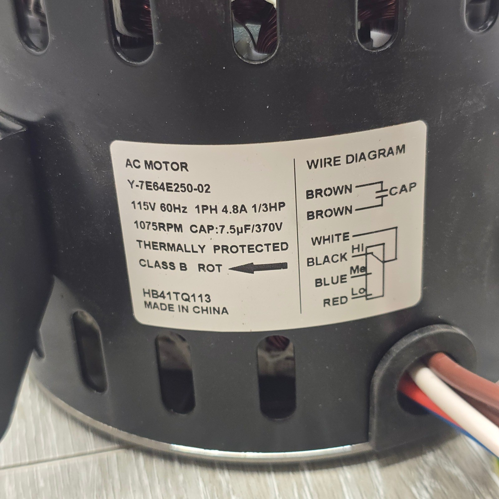 HB41TQ113 Furnace Blower Motor 1/3 HP 115V 1075RPM for Carrier Bryant HC41TE113
