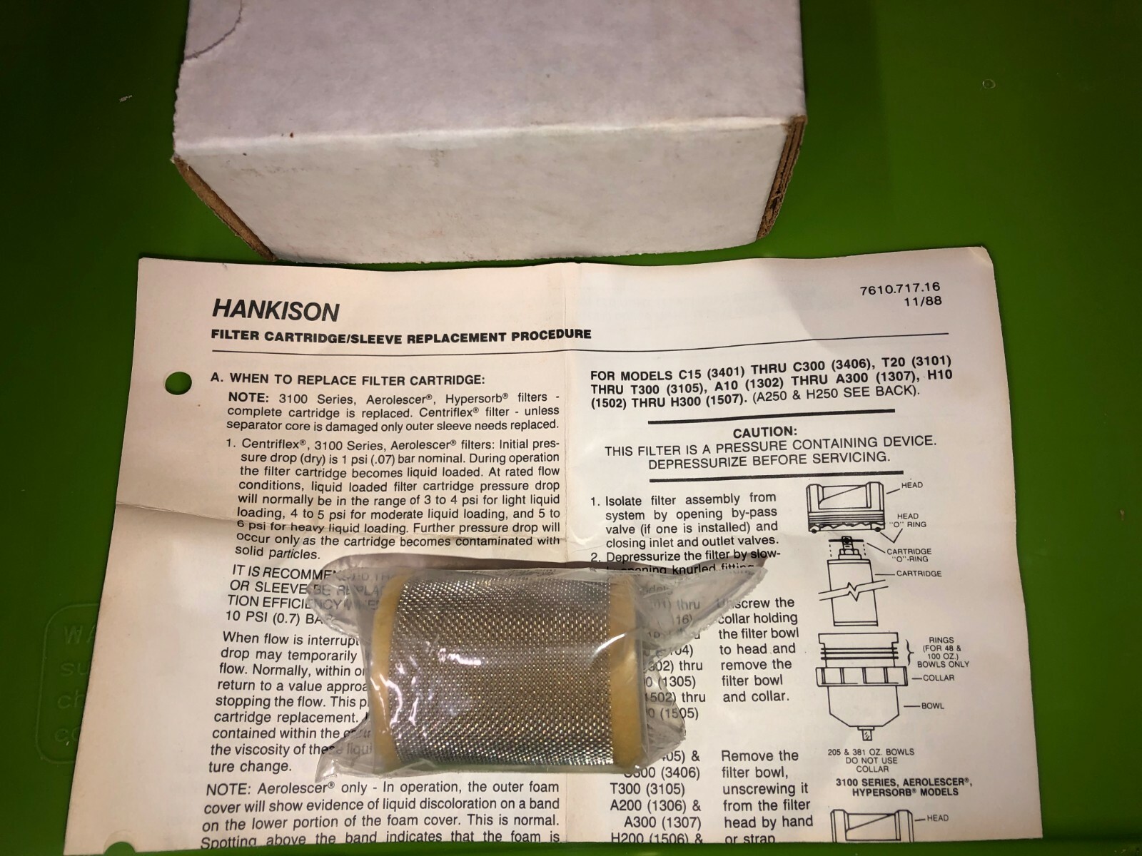 Hankinson 0734-1 Filter Cartridge Sleeve Replacement For K-80005,8010 Air Dyer