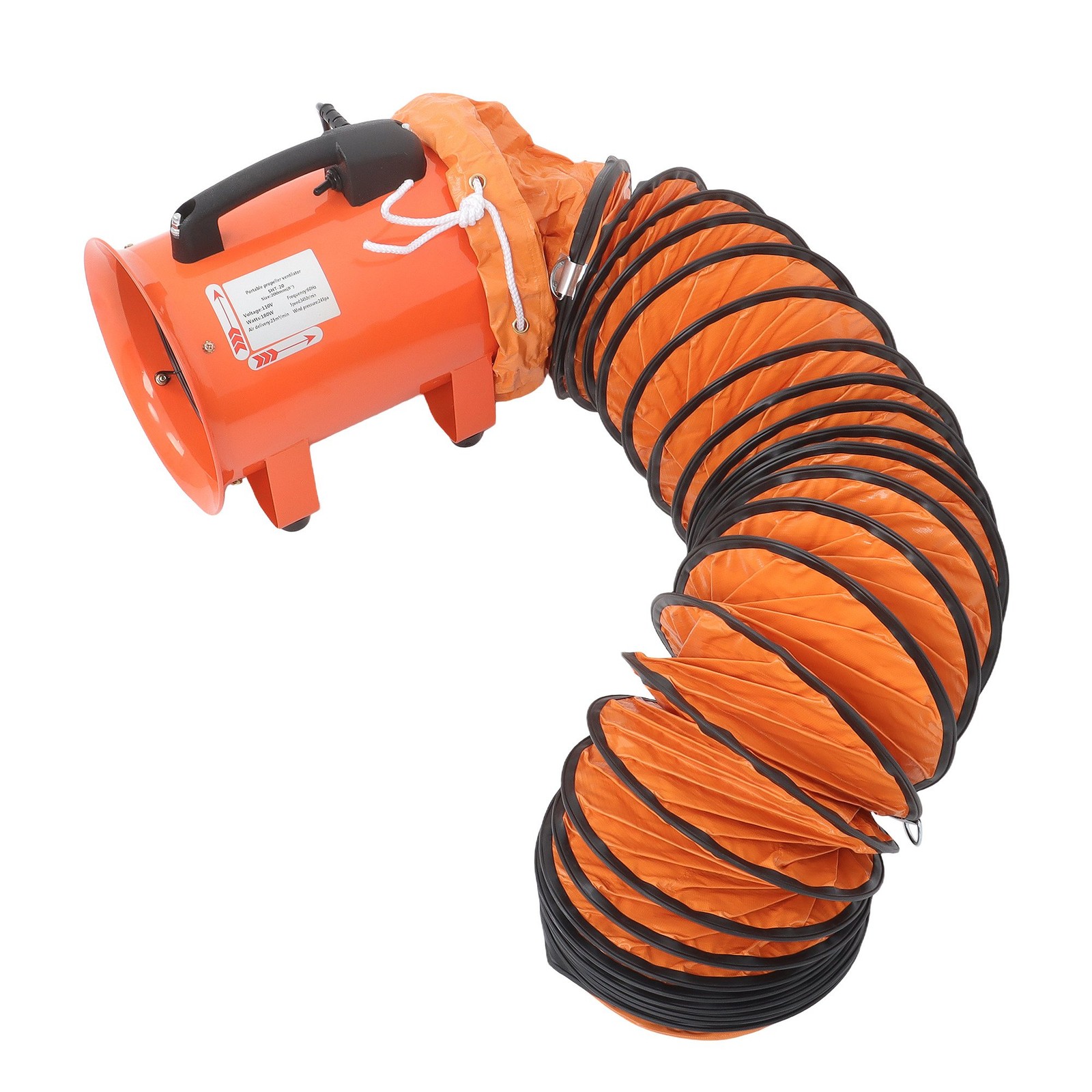 8 Inch Industrial Portable Blower Fan 16.4ft Duct Hose 180W 900CFM 3450RPM