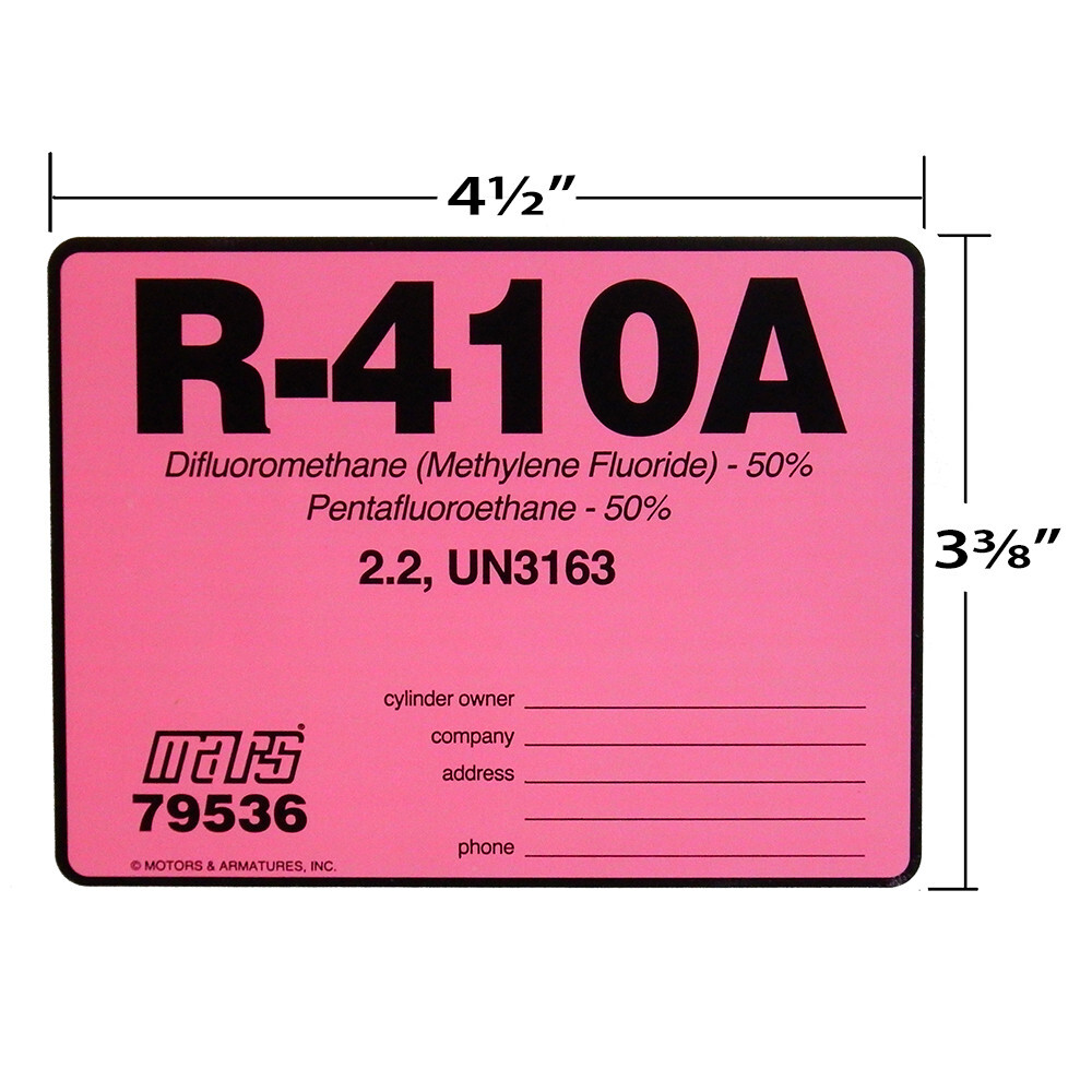 R-410A / R410A Label Self-Adhesive Stickers, Pack of (10)