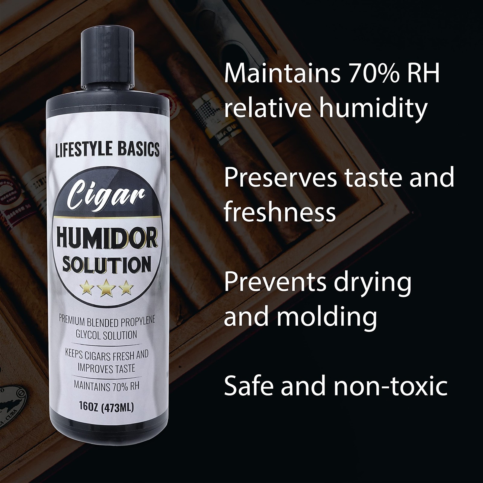 Cigar Humidor Solution 16 oz (473 ml) – 16 fl oz, Black,white,yellow