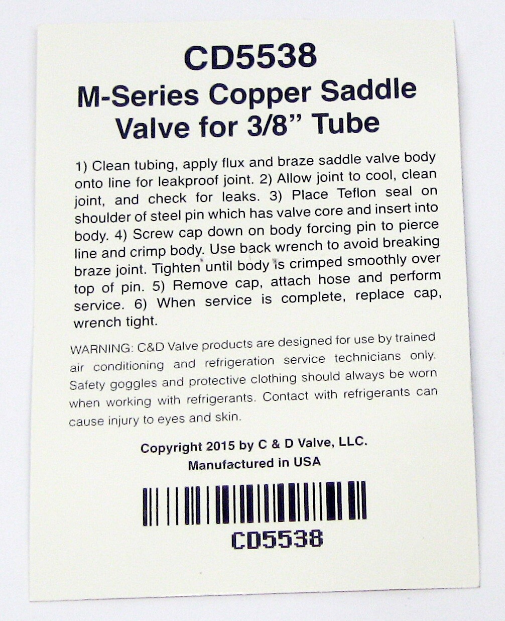 C&D Braze-On Self-Piercing Copper Saddle Valve for 3/8″ Tube CD5538 Package of 6