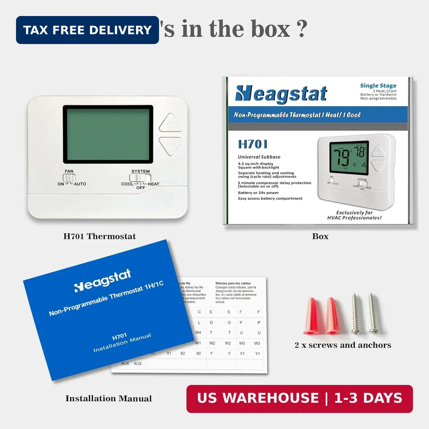 Heagstat 1H/1C Non-Programmable Thermostat for Home Single-Stage System | Separa